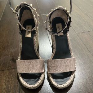 Valentino Beige Studded Espadrille Wedges